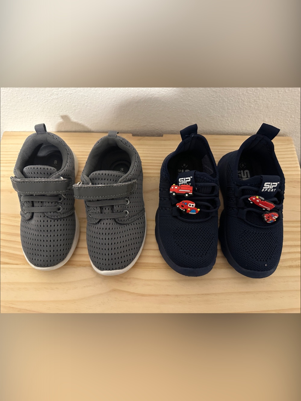Toddler Size 8 Gray and Navy Blue Mesh Shoes